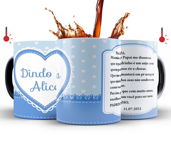 Kit 2 Canecas Mágicas Dindo e Dinda Batizado - Mod 006