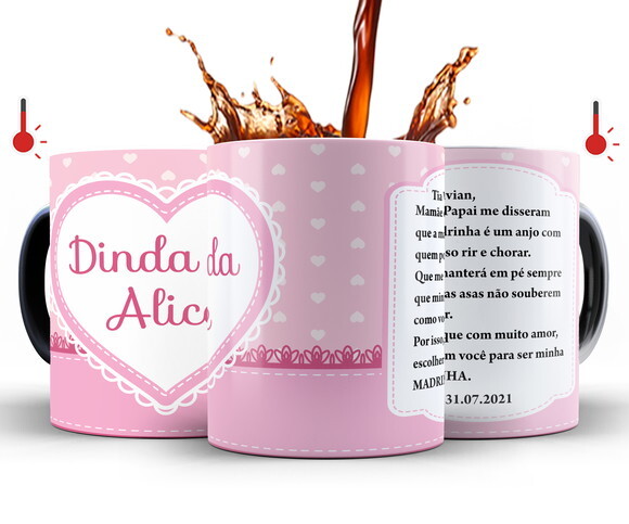 Kit 2 Canecas Mágicas Dindo e Dinda Batizado - Mod 006
