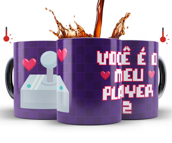 Kit 2 Canecas Mágicas Game Namorados Casal Player 1 e 2