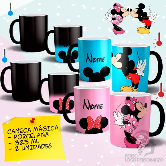 Kit 2 Canecas Mágicas Namorados Mickey e Minnie com Nome