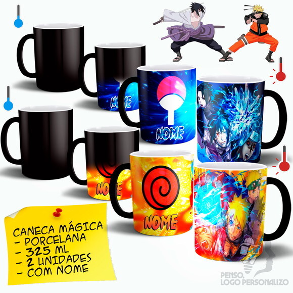 Kit 2 Canecas Mágicas Naruto e Sasuke com Nome