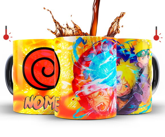 Kit 2 Canecas Mágicas Naruto e Sasuke com Nome