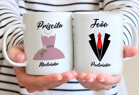 Kit 2 Canecas Padrinho e Madrinha Casamento- Mod 003