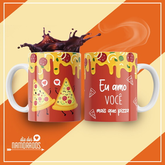 kit 2 Canecas Presente de Namoro Eu amo Você mais que Pizza