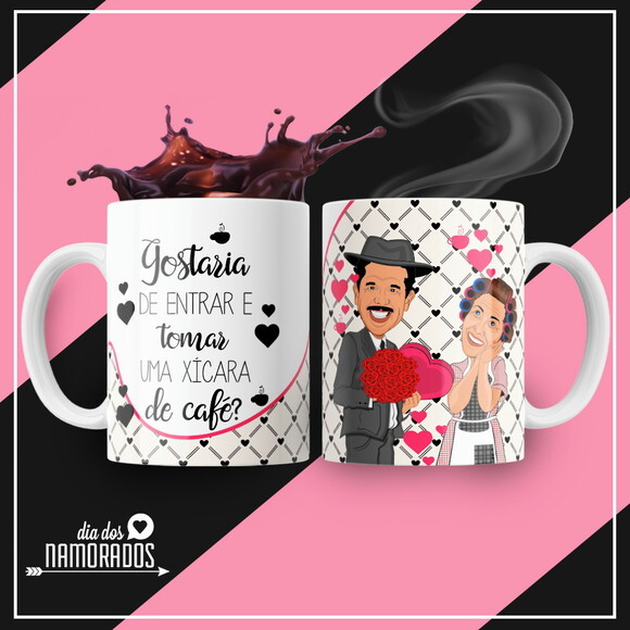 kit 2 Canecas Presente de Namoro Noivos Casal Tema Chaves