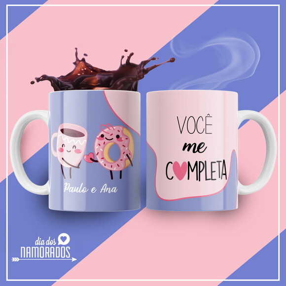 kit 2 Canecas Presente de Namoro Noivos Você me completa