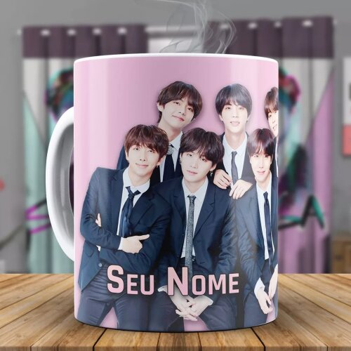 Caneca Personalizada com  Kit BTS BT21 com Nome Personalizado