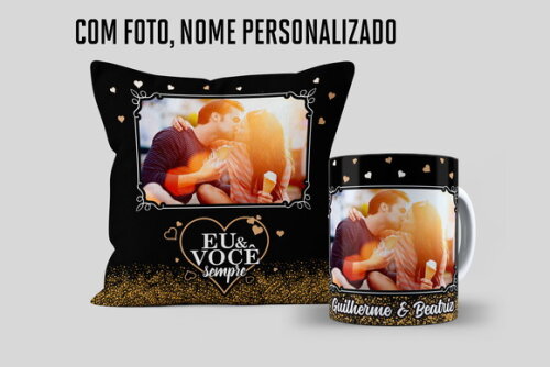Caneca + Almofada Presente Dia dos Namorados Eu&vc com Foto