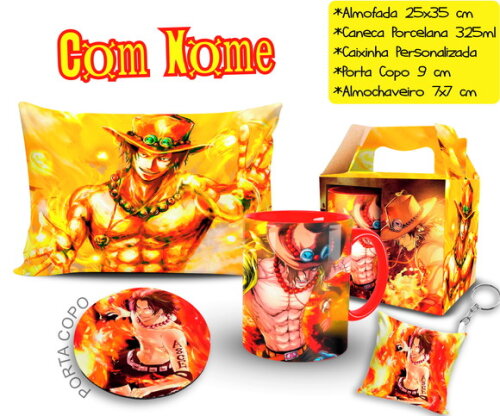Caneca + Kit Ace Portgas One Piece com Nome - Mod 002