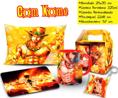 Caneca + Kit Ace Portgas One Piece com Nome - Mod 003