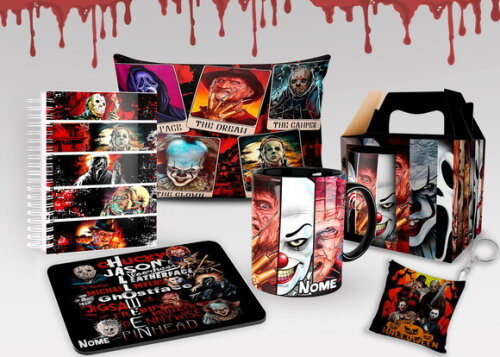 Caneca + Kit Agenda Filme de Terror com Nome