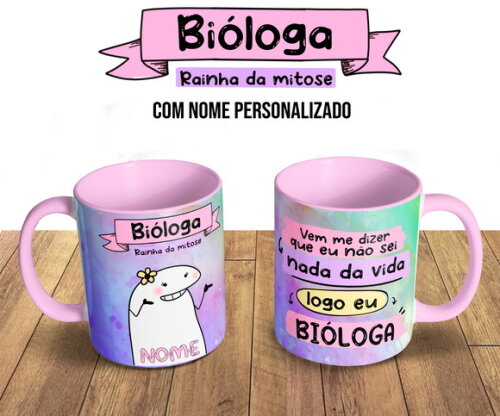 Caneca + Kit Agenda Profissão Bióloga Biologia Flork Nome