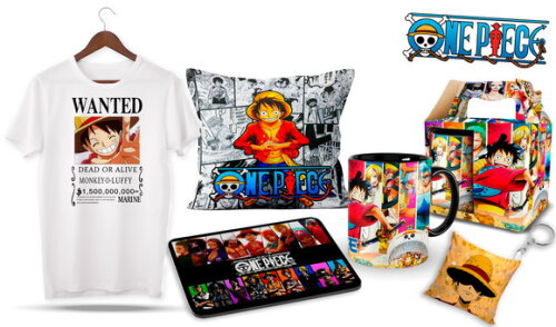Caneca + Kit Camisa One Piece Luffy com Nome - Mod 001