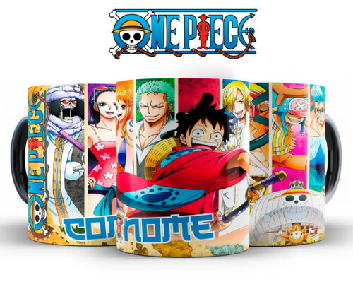 Caneca + Kit Camisa One Piece Luffy com Nome - Mod 001