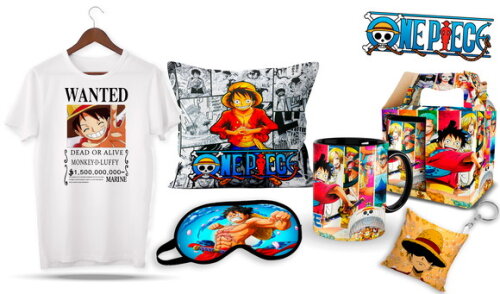 Caneca + Kit Camisa One Piece Luffy com Nome - Mod 002