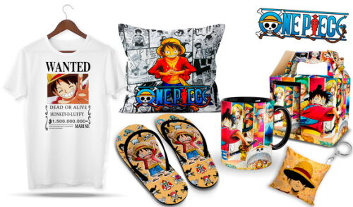 Caneca + Kit Camisa One Piece Luffy com Nome - Mod 003
