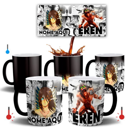 Caneca + kit Chinelo Geek Shingeki no Kyojin Eren com Nome