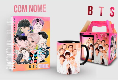Caneca + Kit com Agenda Bts K-pop Personalizada com Nome