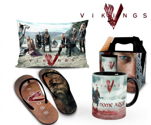 Caneca + Kit com Chinelo Série Vikings com Nome - Mod002
