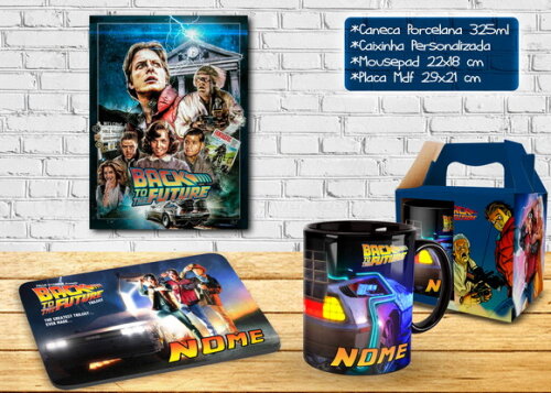 Caneca + Kit Filme de Volta para o Futuro com Nome