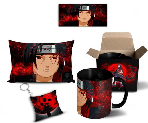 Caneca + Kit Itachi Uchiha Anime Naruto Shippuden - Mod 001