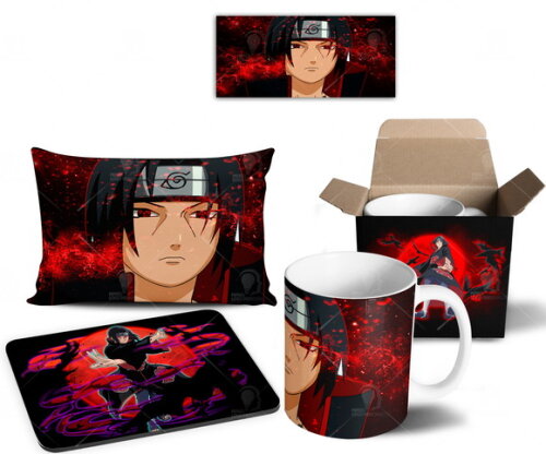 Caneca + Kit Itachi Uchiha Anime Naruto Shippuden - Mod 005