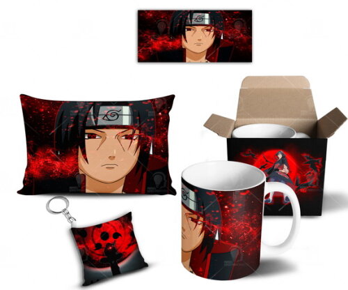 Caneca + Kit Itachi Uchiha Anime Naruto Shippuden - Mod 004