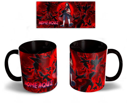 Caneca + kit Itachi Uchiha Naruto com Nome