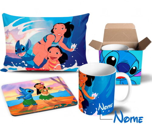 Caneca + Kit Lilo e Stitch com Nome - Mod 002
