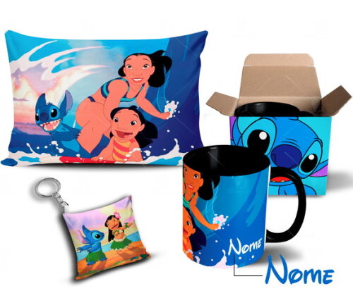 Caneca + Kit Lilo e Stitch com Nome - Mod 004