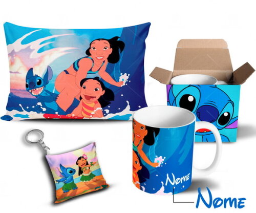 Caneca + Kit Lilo e Stitch com Nome - Mod 001