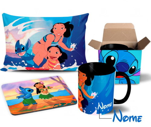 Caneca + Kit Lilo e Stitch com Nome - Mod 005