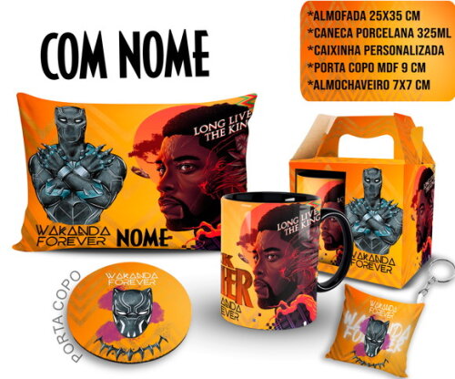 Caneca + Kit Pantera Negra Wakanda Forever com Nome
