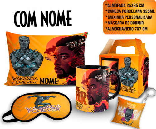 Caneca + Kit Pantera Negra Wakanda Forever com Nome