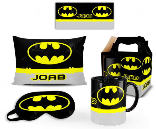Caneca + Kit personalizado Batman com Nome