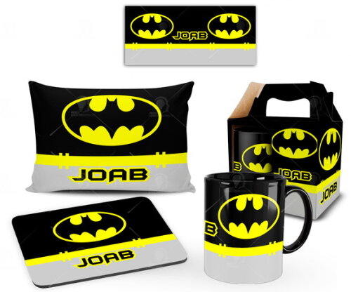 Caneca + Kit personalizado Batman com Nome Mod 002