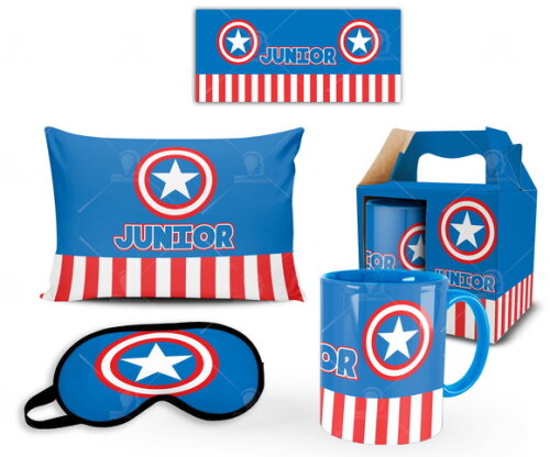Caneca + Kit personalizado Capitão América com Nome
