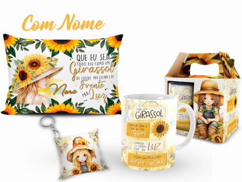 Caneca + Kit Personalizado Girassol com Nome Personalizado