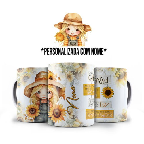 Caneca + Kit Personalizado Girassol com Nome Personalizado