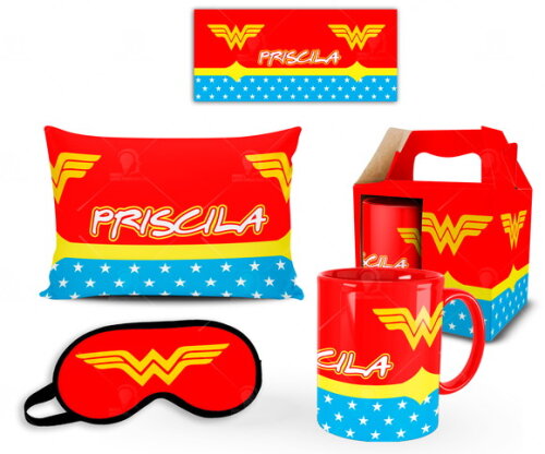 Caneca + Kit personalizado Mulher maravilha com Nome