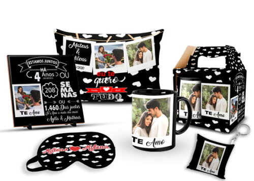 Caneca + Kit Presente Namorados Casamento Noivos - Mod 002