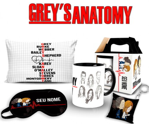 Caneca + Kit Série Greys Anatomy com Nome - Mod01