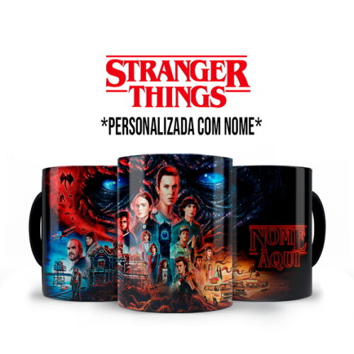 Caneca + Kit Série Stranger Things 4 Temporada com Nome