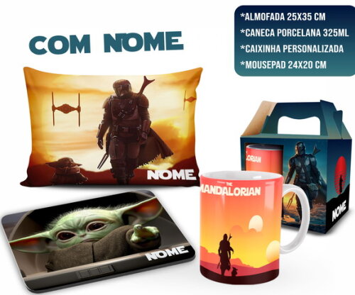 Caneca + Kit Série The Mandalorian Personalize com Nome