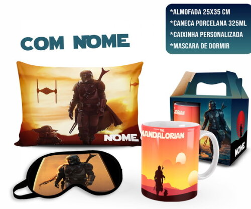 Caneca + Kit Série The Mandalorian com Nome Personalizado