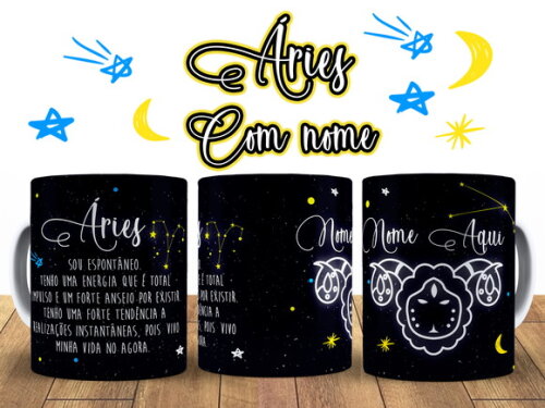 Caneca + Kit Signo Áries Personalizada Com Nome