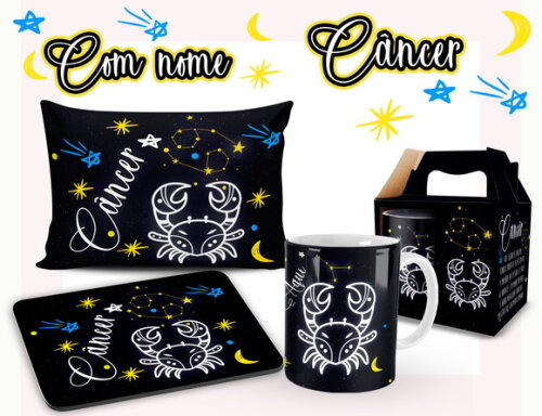 Caneca + Kit Signo Câncer Personalizada Com Nome