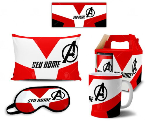 Caneca + Kit Vingadores Avengers Uniforme com o Nome