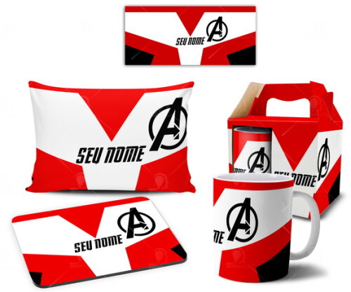Caneca + Kit Vingadores Avengers Uniforme com o Nome