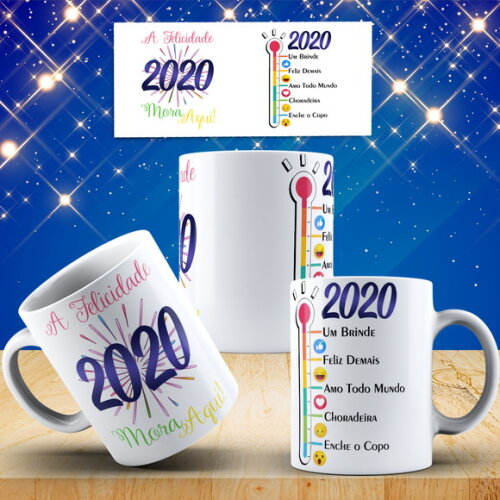 Caneca A felicidade Mora aqui Feliz Ano Novo 2020